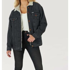 Wrangler Heritage Sherpa Lined Denim Jacket Size Large Black Indigood